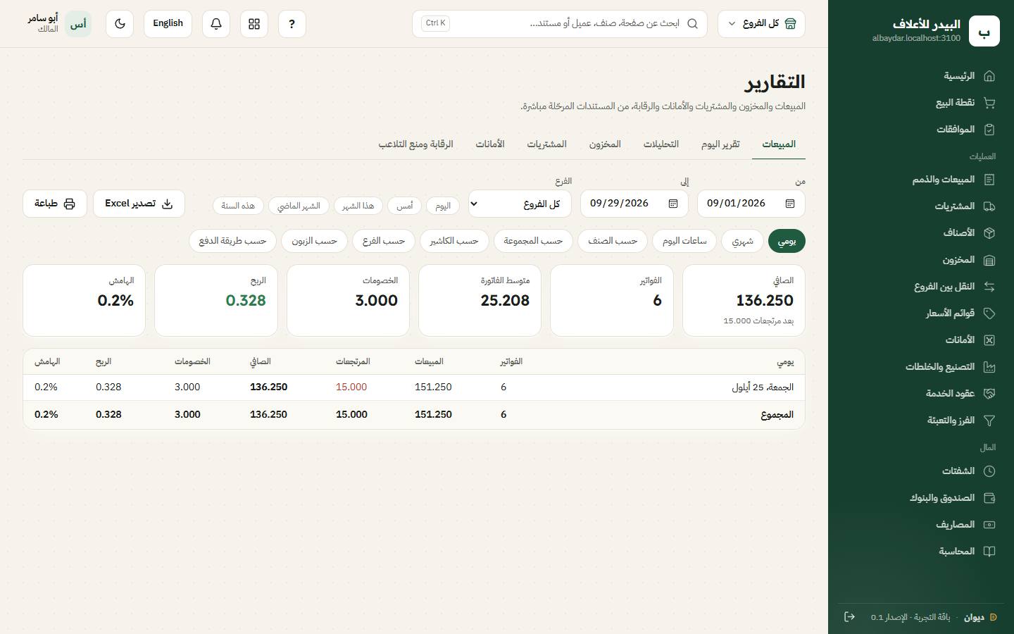 تقرير المبيعات